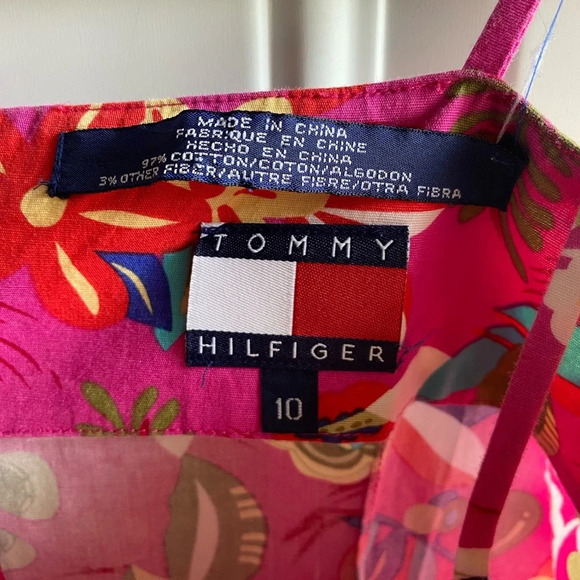 Tommy Hilfiger Hot Pink Floral Sheath Cotton Dress Sz 10 Spaghetti Strap Bright - Picture 4 of 8